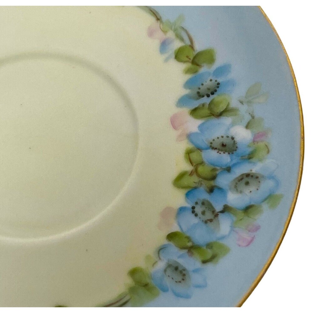 Vintage Tea Cup Saucer Moritz Zdekauer Austria Hand Painted Elegant Blue Floral - Picture 10 of 15